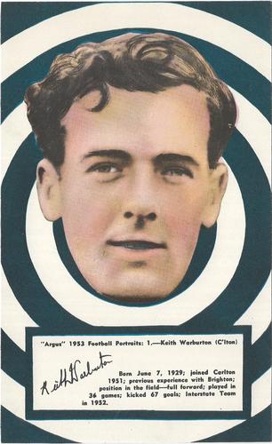 1953 Argus Football Portraits #1 Keith Warburton Front